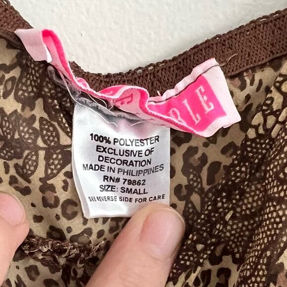 Unforgettable Women's Tan Brown Leopard Print Sheer Tie Front Cami Small - Picture 3 of 8